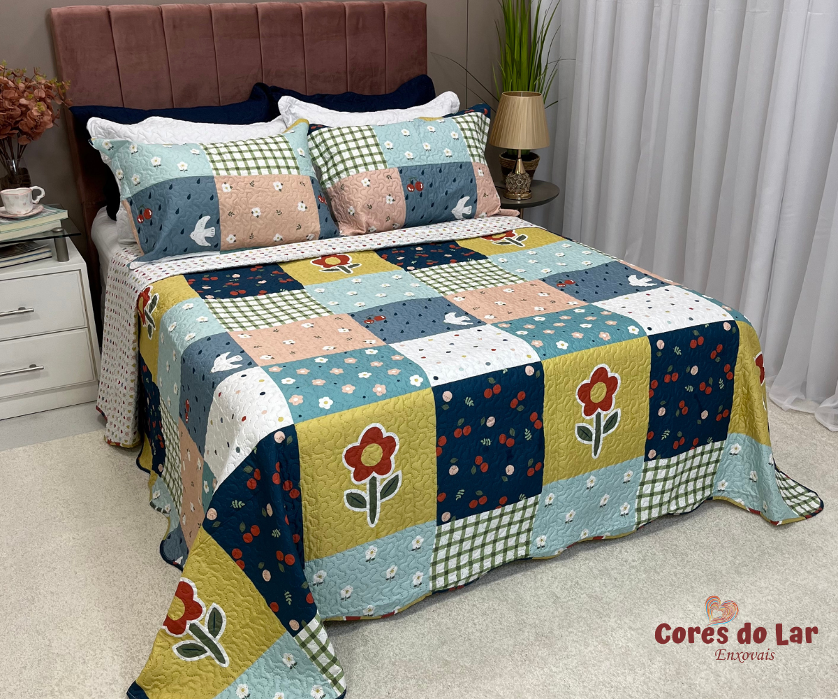 Kit Cobre Leito Casal Ultrasonic Bouti Design 03 Peças - Cores do Lar